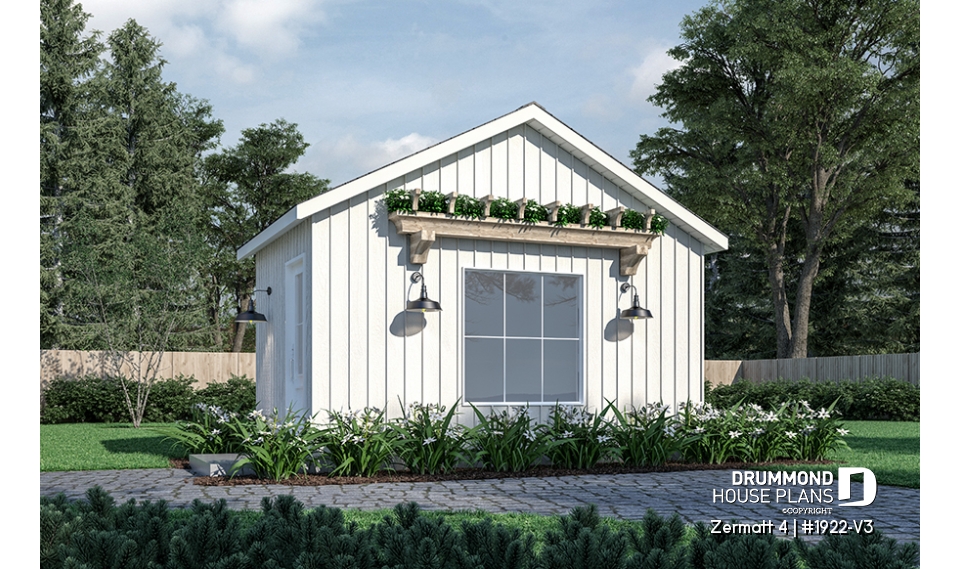 front - BASE MODEL - Stylish and simple shed plan with shelf and log storage areas - Zermatt 4