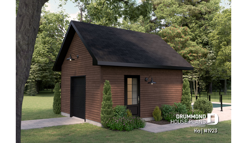 front - BASE MODEL - Shed plan featuring a mini garage door for easy storage - Kia