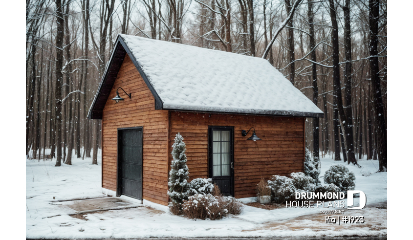 front - BASE MODEL - Shed plan featuring a mini garage door for easy storage - Kia