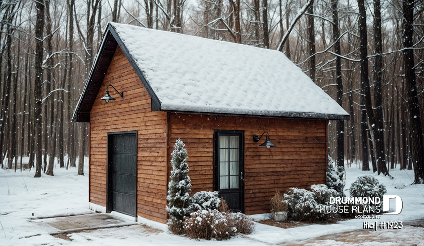 front - BASE MODEL - Shed plan featuring a mini garage door for easy storage - Kia