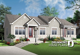front - BASE MODEL - 2 bedroom Country style semi-detached house plan with 2 bathroom options - Ambrose 2