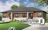 front - BASE MODEL - Modern mid-century style semi-detached home plan with 2 bedrooms, kitchen island, unfinished basement - Ambrose 3