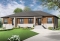 front - BASE MODEL - Modern mid-century style semi-detached home plan with 2 bedrooms, kitchen island, unfinished basement - Ambrose 3