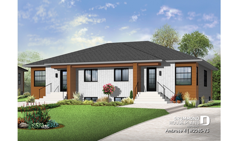 front - BASE MODEL - Semi-detached 4 bedroom, contemporary single storey  - Ambrose 4