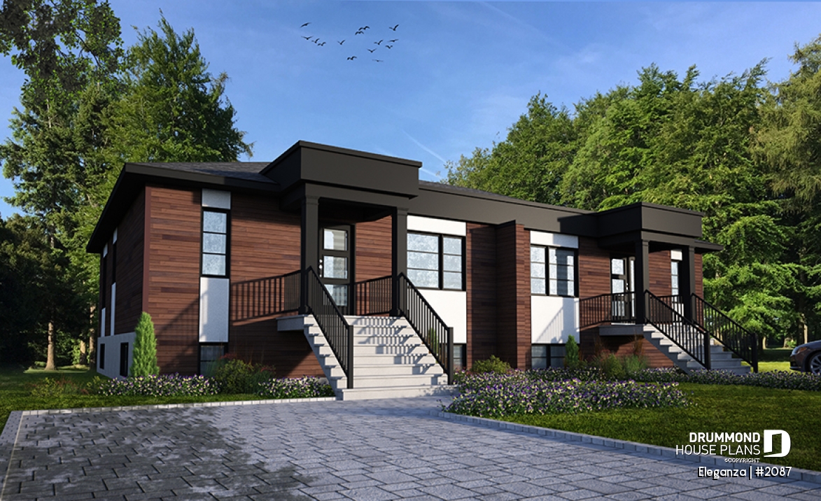 front - BASE MODEL - Economical modern semi-detached house plan, 1 to 3 bedrooms, amazing open layont floor plan - Eleganza