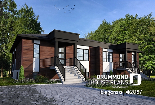 front - BASE MODEL - Economical modern semi-detached house plan, 1 to 3 bedrooms, amazing open layont floor plan - Eleganza