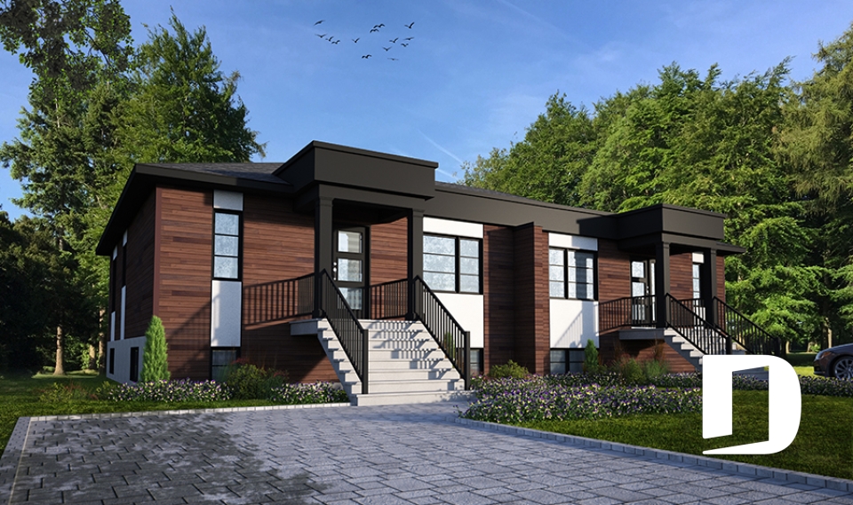 front - BASE MODEL - Economical modern semi-detached house plan, 1 to 3 bedrooms, amazing open layont floor plan - Eleganza