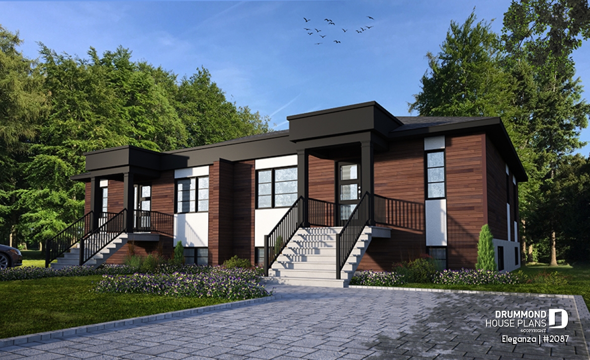 front - BASE MODEL - Economical modern semi-detached house plan, 1 to 3 bedrooms, amazing open layont floor plan - Eleganza