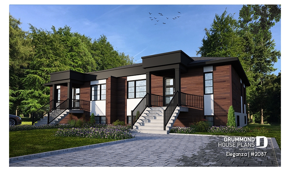 front - BASE MODEL - Economical modern semi-detached house plan, 1 to 3 bedrooms, amazing open layont floor plan - Eleganza