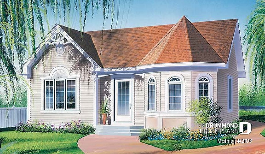 front - BASE MODEL - Victorian inspired small bungalow house plan with 2 bedrooms, and lots of natural lights - Mathis