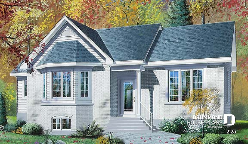 front - BASE MODEL - 3 bedroom ranch house plan with unfinished daylight basement - Eliza