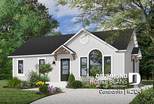 front - BASE MODEL - Affordable starter house plan with 2 bedrooms, modern ranch house plan - Constantin