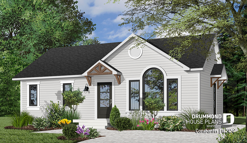 front - BASE MODEL - Affordable starter house plan with 2 bedrooms, modern ranch house plan - Constantin