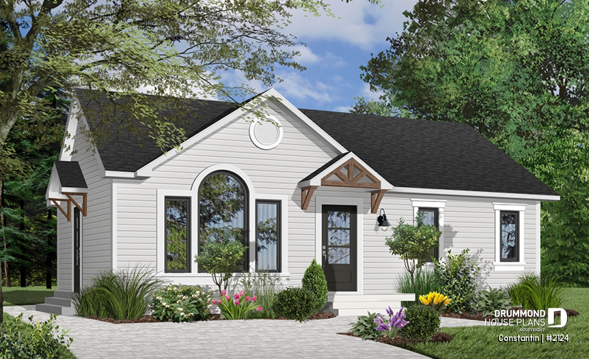front - BASE MODEL - Affordable starter house plan with 2 bedrooms, modern ranch house plan - Constantin