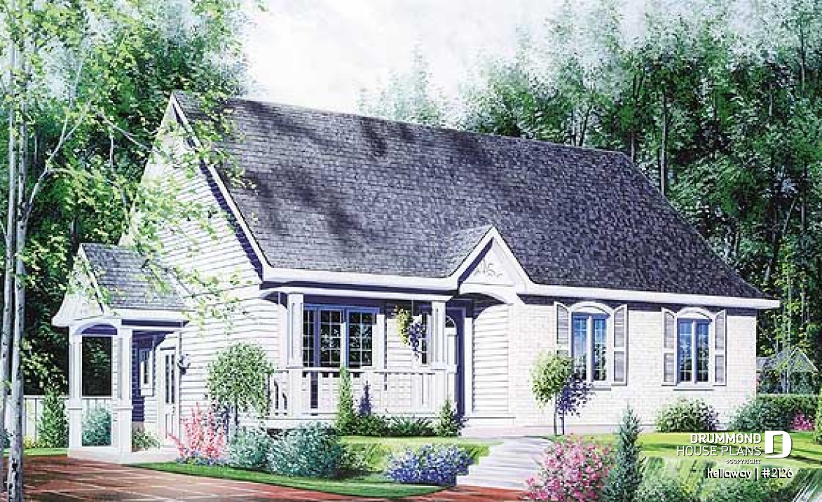 front - BASE MODEL - One-storey budget-friendly bungalow house plan with 3 bedrooms - Kellaway