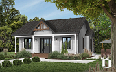 Color version 2 - Front - Charming small country house plan with 2 bedrooms, covered front porch, unfinished daylight basement - Quebec