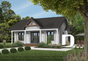 Color version 2 - Front - Charming small country house plan with 2 bedrooms, covered front porch, unfinished daylight basement - Quebec