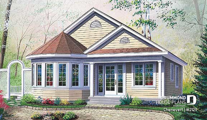 front - BASE MODEL - Affordable one story cottage house plan with 2 bedrooms - Chenevert