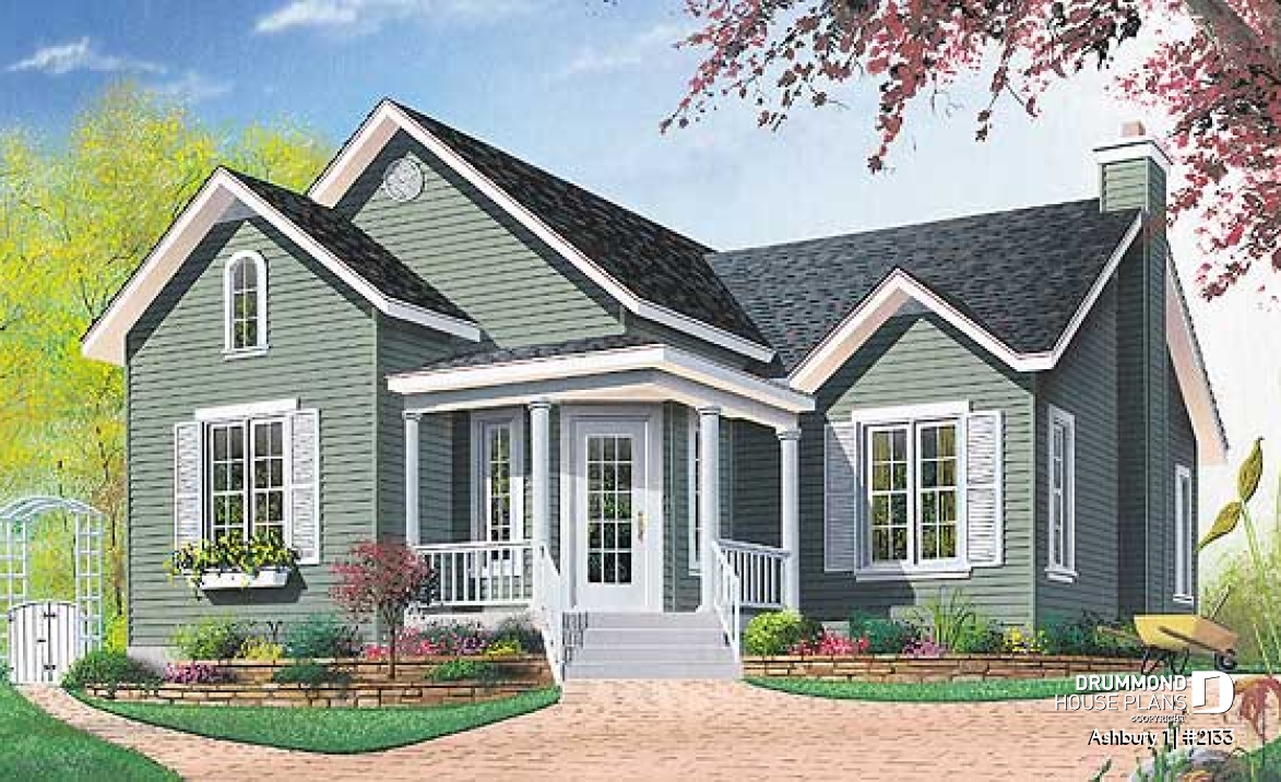 front - BASE MODEL - Charming country one-storey house plan with 2 bedroom, good size kitchen - Ashbury 1