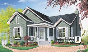 front - BASE MODEL - Charming country one-storey house plan with 2 bedroom, good size kitchen - Ashbury 1