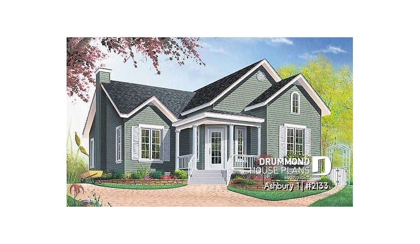 front - BASE MODEL - Charming country one-storey house plan with 2 bedroom, good size kitchen - Ashbury 1