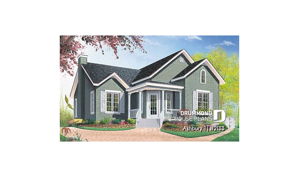 front - BASE MODEL - Charming country one-storey house plan with 2 bedroom, good size kitchen - Ashbury 1
