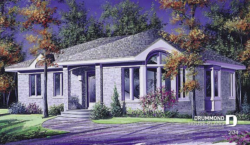 front - BASE MODEL - 3 bedroom ranch house plan with cathedral ceiling in living room - Adelmine