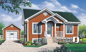 front - BASE MODEL - Affordable one-storey home plan with 2 bedrooms, daylight basement, great kitchen - Bedford