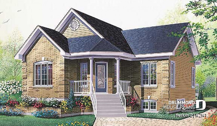 front - BASE MODEL - 2 bedroom one-story house plan, traditional style, affordable construction costs - Herluin 2