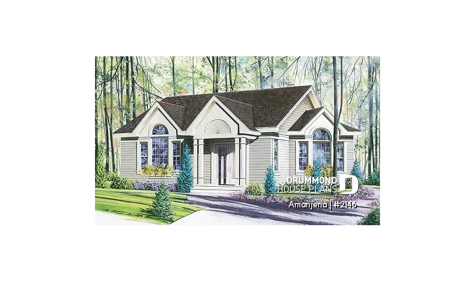 front - BASE MODEL - One-storey house plan, cathedral ceiling, 2 bedrooms - Amanjena