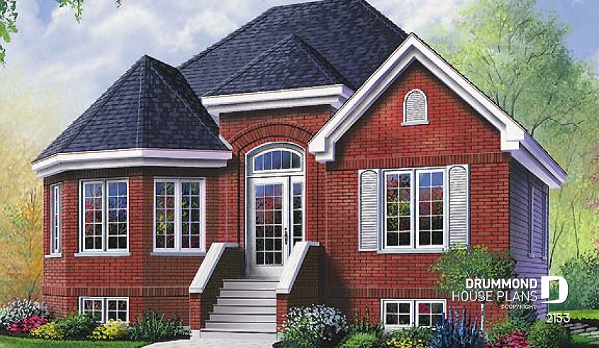 front - BASE MODEL - Brick bungalow house plan with master bedroom on main floor and unfinished daylight basement - Malbert