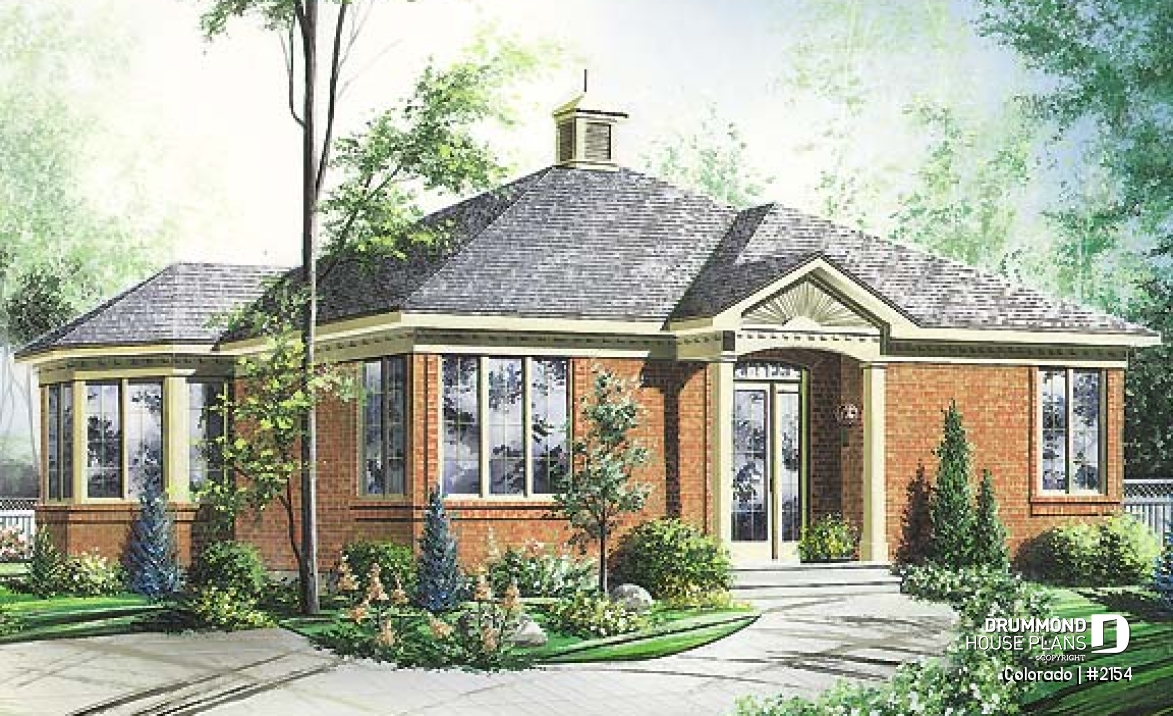 front - BASE MODEL - One-storey 2 bedroom ranch style home plan with lots of natural lights and low building costs - Colorado