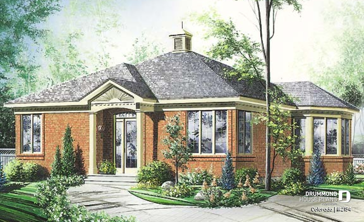 front - BASE MODEL - One-storey 2 bedroom ranch style home plan with lots of natural lights and low building costs - Colorado