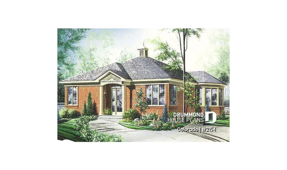 front - BASE MODEL - One-storey 2 bedroom ranch style home plan with lots of natural lights and low building costs - Colorado