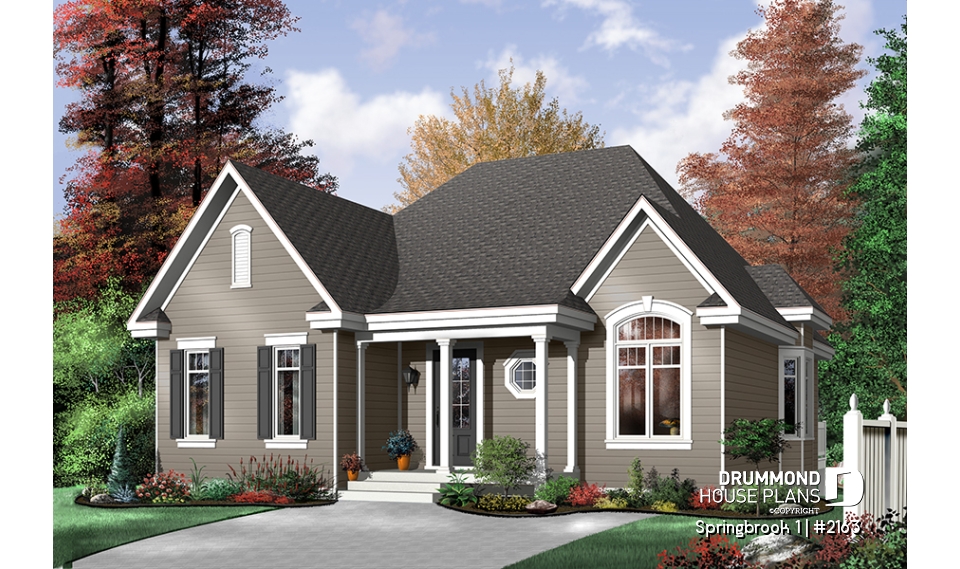 front - BASE MODEL - 2 bedroom budget-friendly small ranch style house plan with partial catheral ceiling in family room - Springbrook 1