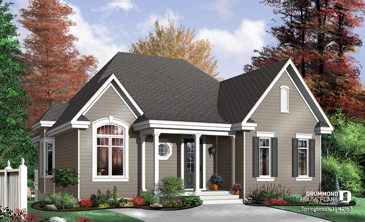 front - BASE MODEL - 2 bedroom budget-friendly small ranch style house plan with partial catheral ceiling in family room - Springbrook 1