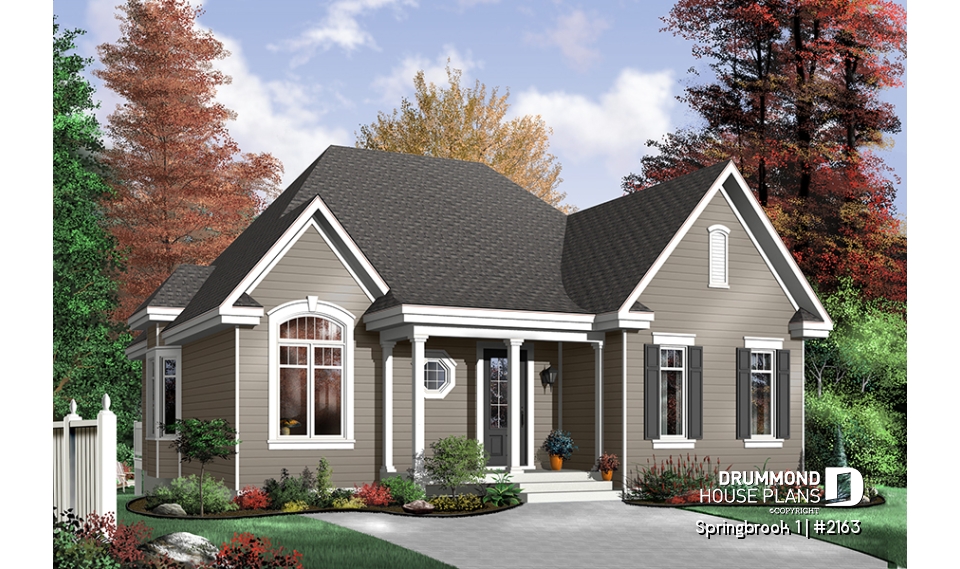 front - BASE MODEL - 2 bedroom budget-friendly small ranch style house plan with partial catheral ceiling in family room - Springbrook 1