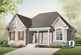 front - BASE MODEL - Affordable Ranch house plan with open floor plan and double sided fireplace - Springbrook 2