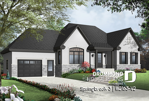Color version 5 - Front - Country Rustic style ranch bungalow house plan with open floor plan, office and large garage - Springbrook 3