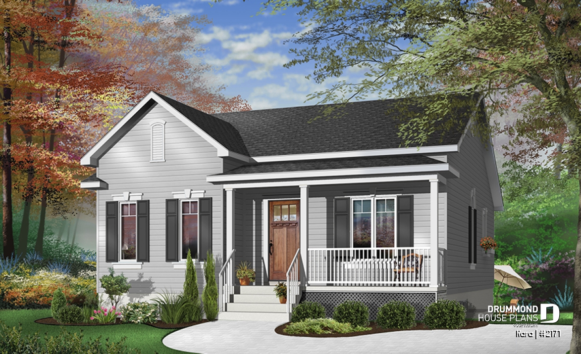 Color version 2 - Front - One-story economical home with open floor plan, kitchen with island, large full bathroom - Kara