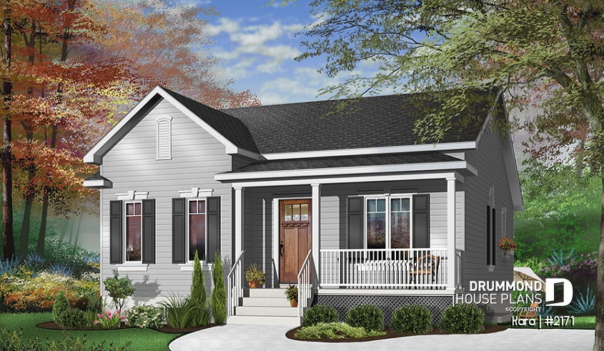 Color version 2 - Front - One-story economical home with open floor plan, kitchen with island, large full bathroom - Kara