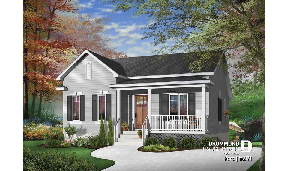 Color version 2 - Front - One-story economical home with open floor plan, kitchen with island, large full bathroom - Kara