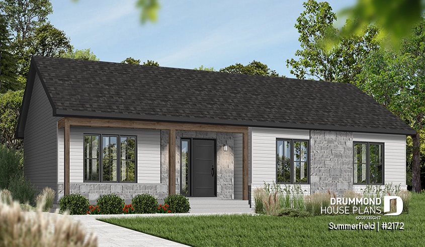 Color version 2 - Front - 3 bedroom affordable bungalow with laundry chute, walk-in at master bedroom and open space - Summerfield