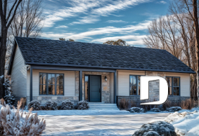 Color version 7 - Front - Classic ranch-style bungalow house plan with 3 bedrooms, open layout and covered front porch - Summerfield