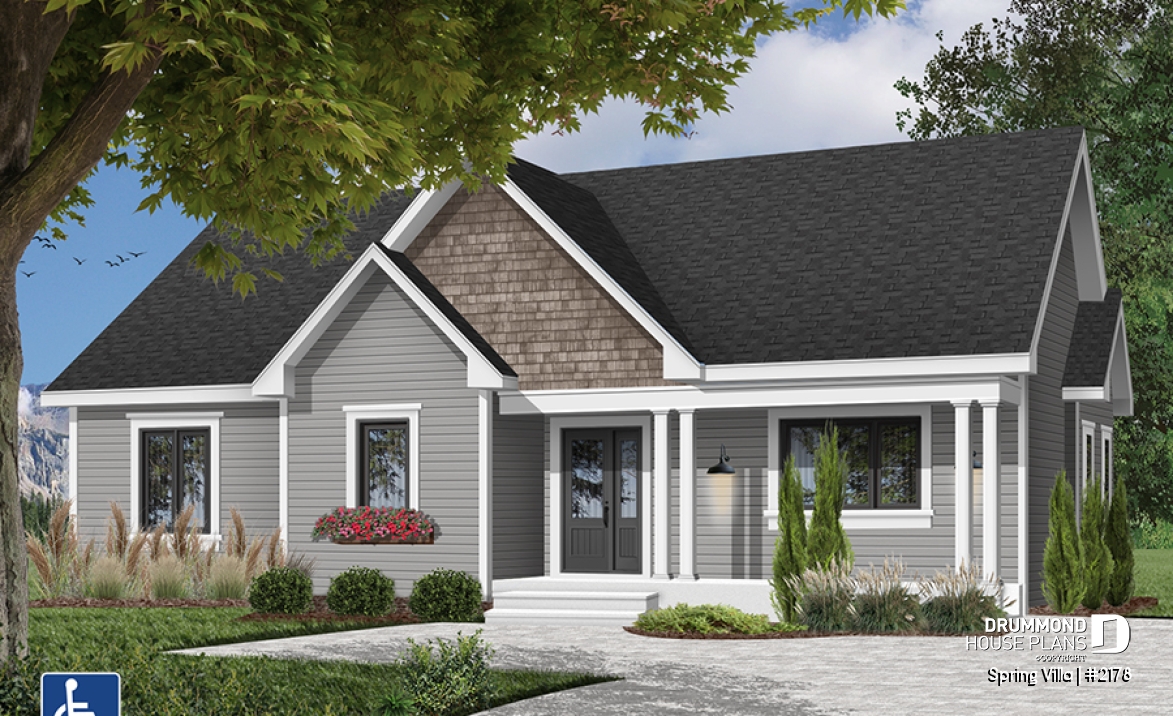front - BASE MODEL - Floor plan offering easier mobility (wheel chair accessible), spacious kitchen, dining and living, 2 bedrooms - Spring Villa