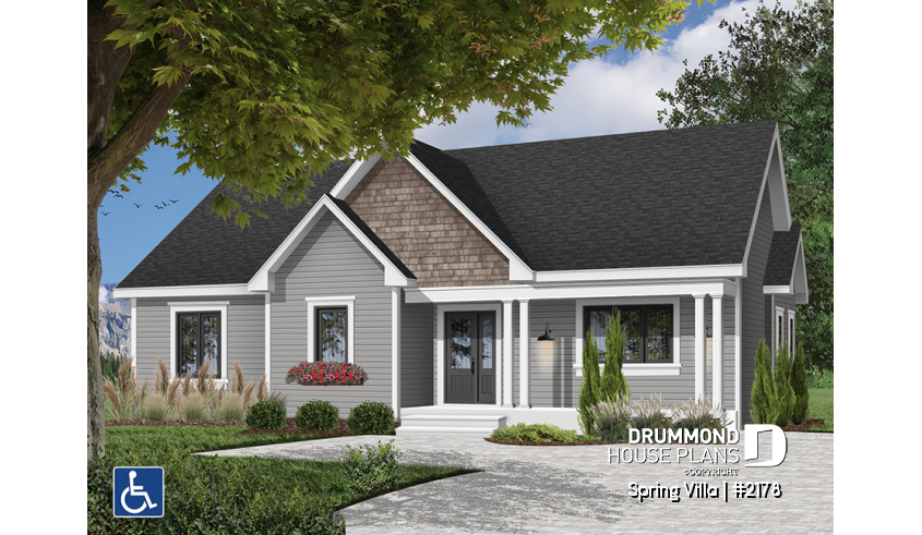 front - BASE MODEL - Floor plan offering easier mobility (wheel chair accessible), spacious kitchen, dining and living, 2 bedrooms - Spring Villa