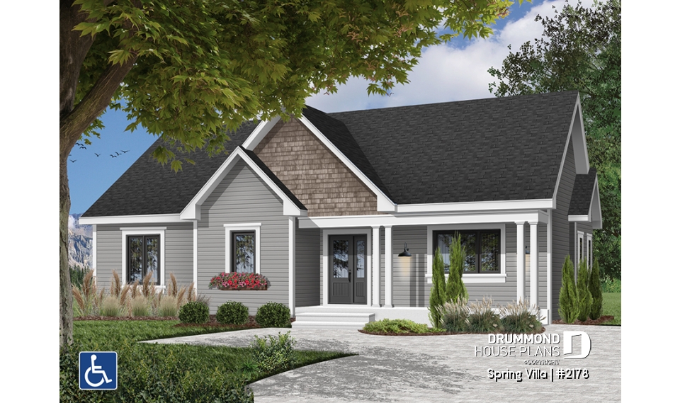 front - BASE MODEL - Floor plan offering easier mobility (wheel chair accessible), spacious kitchen, dining and living, 2 bedrooms - Spring Villa