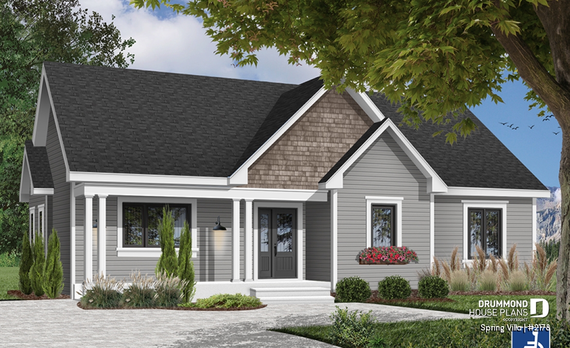 front - BASE MODEL - Floor plan offering easier mobility (wheel chair accessible), spacious kitchen, dining and living, 2 bedrooms - Spring Villa