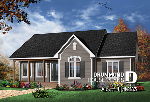 front - BASE MODEL - Country style one-storey home, 3 bedrooms, economical building costs, open concept, walk-in in master - Albert 4