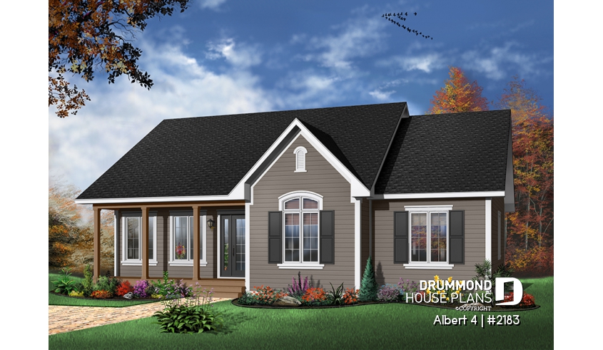 front - BASE MODEL - Country style one-storey home, 3 bedrooms, economical building costs, open concept, walk-in in master - Albert 4